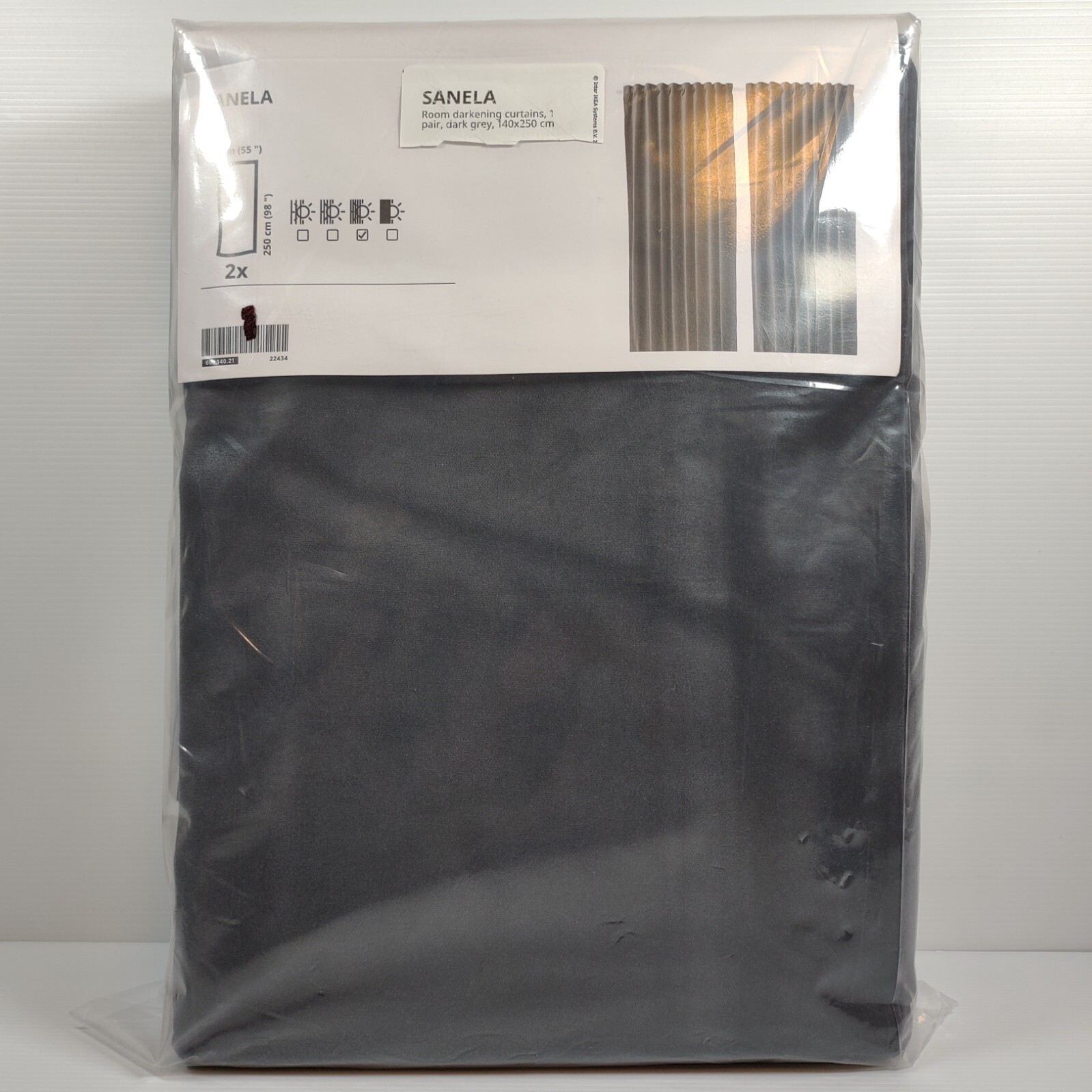 IKEA Sanela Curtains Dark Grey Velvet Cotton 1 Pair 55 x 98″ 140 x 250cm New