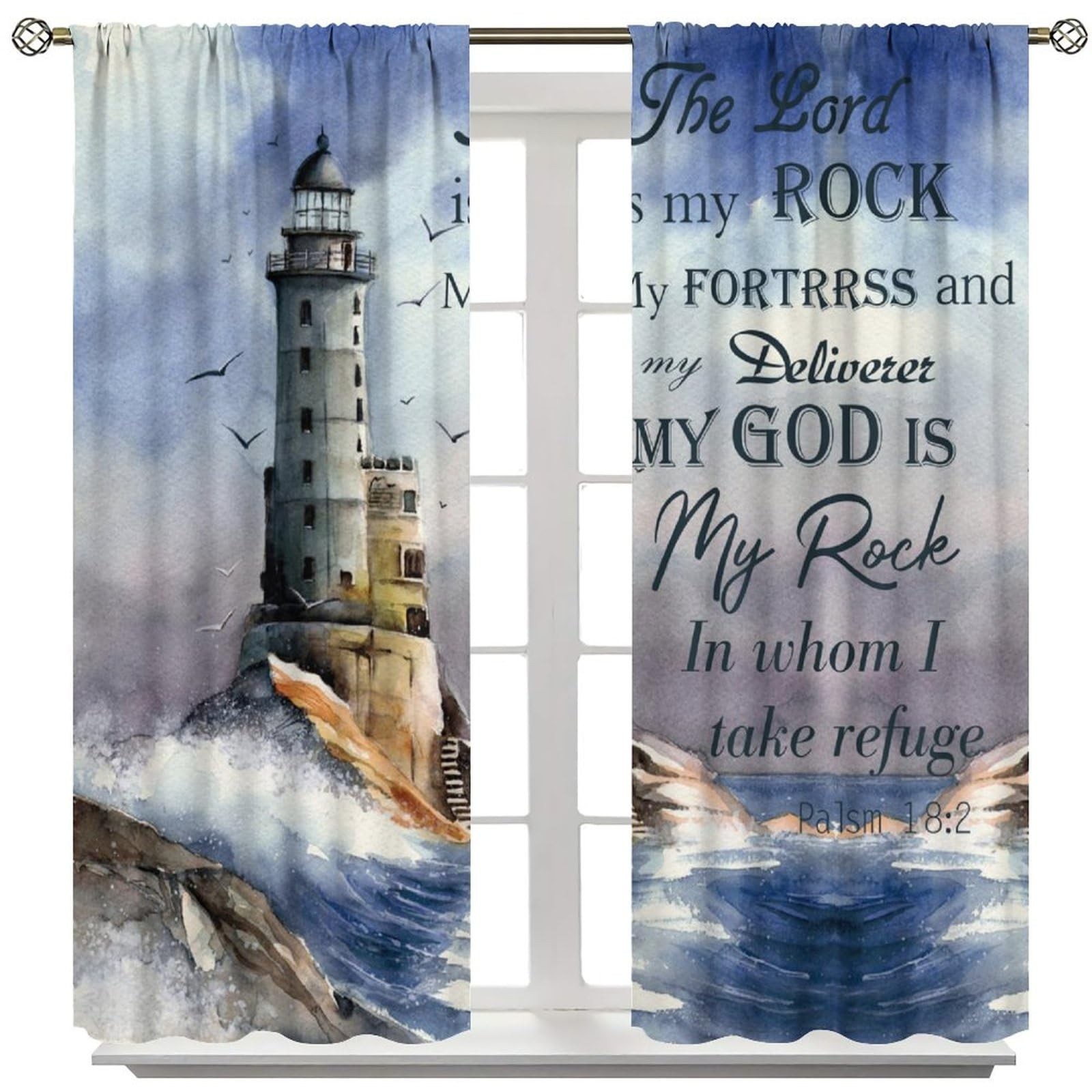 Lighthouse Curtains, Rustic Nautical Motivational Quote Window Treatments, Ro…