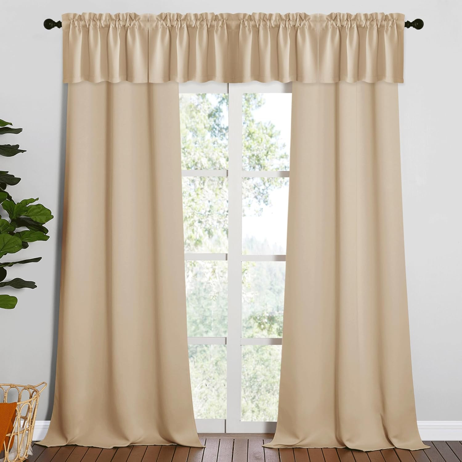 46×90 Blackout Curtains & 42×16 Valances, Biscotti Beige Set