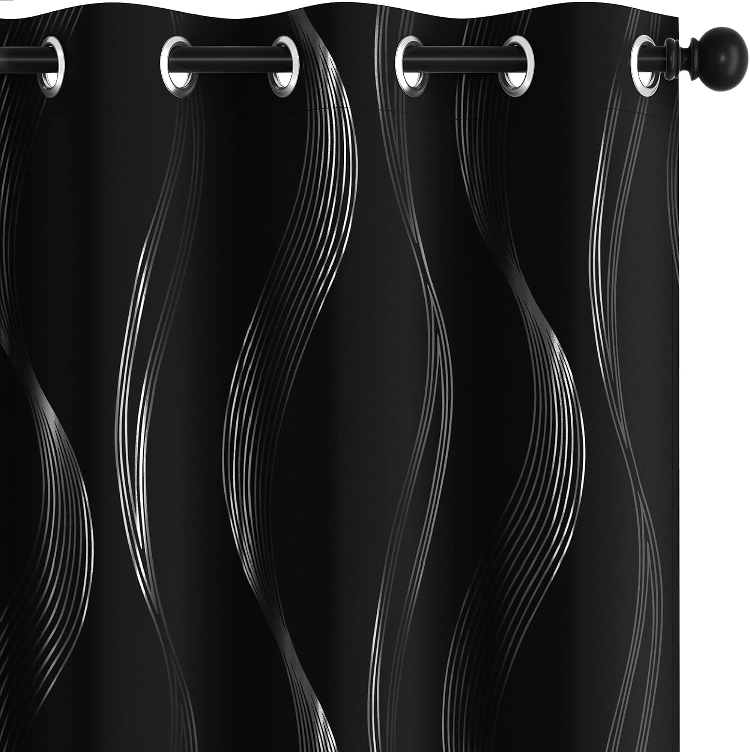 Silver Wave Print Blackout Curtains – Thermal Insulated & Noise‑Reducing Grommet