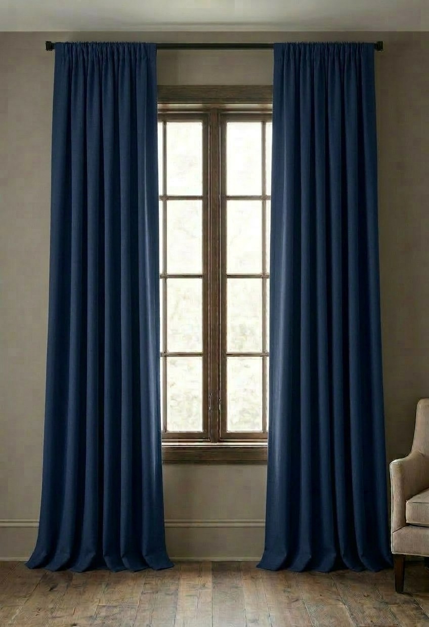 The Company Store Blue Sea Cotton Lined Curtain Panels 50 x 108 Set of 2 Rt $210