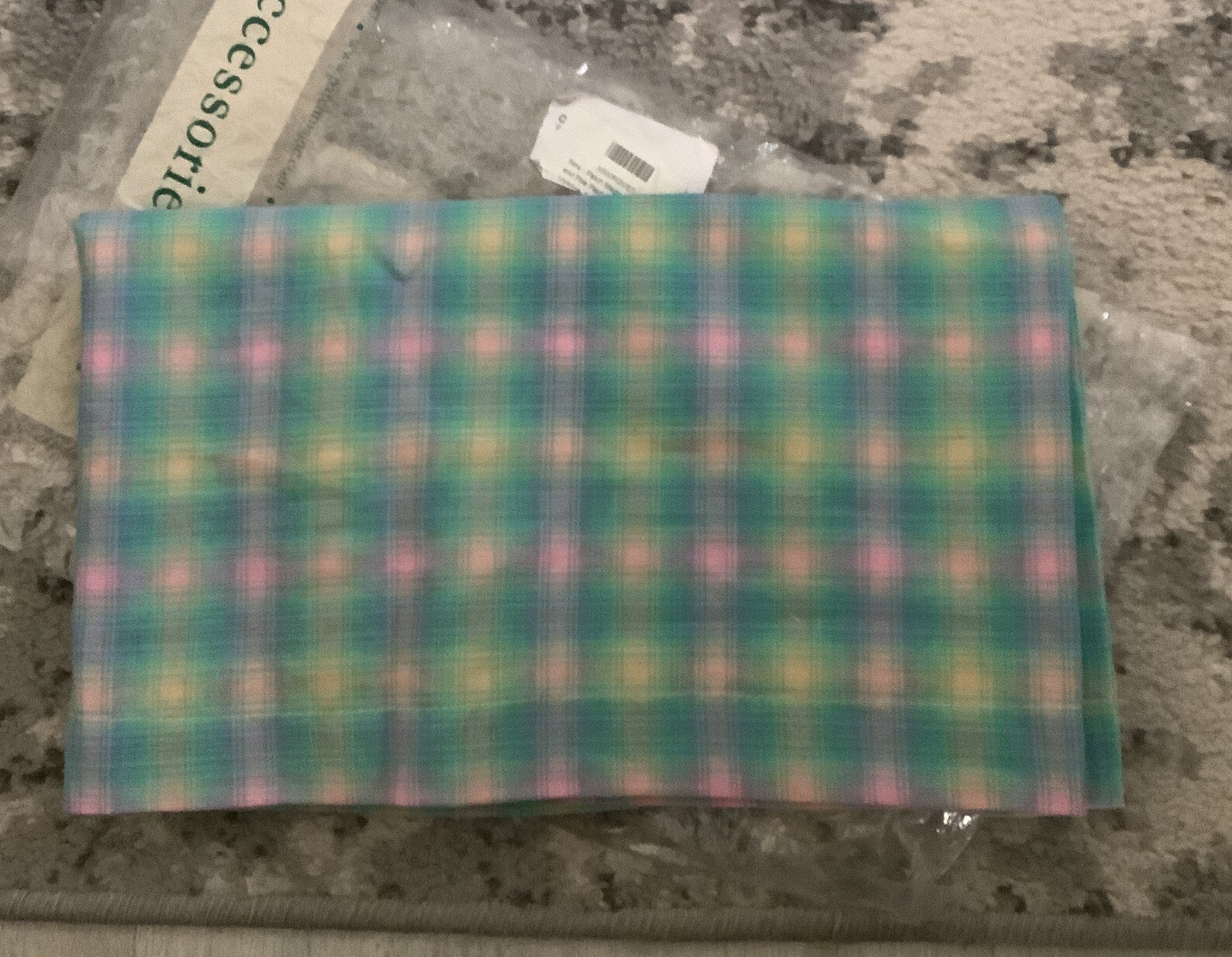 patch magic plaid valance 54”x16” blue aqua pink