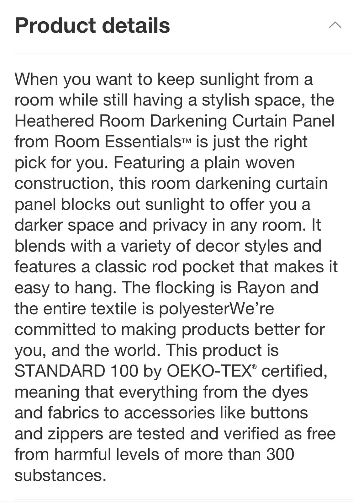 Room Essentials Heathered White Room Darkening Curtain Panel (1)Rod Pocket 42×63