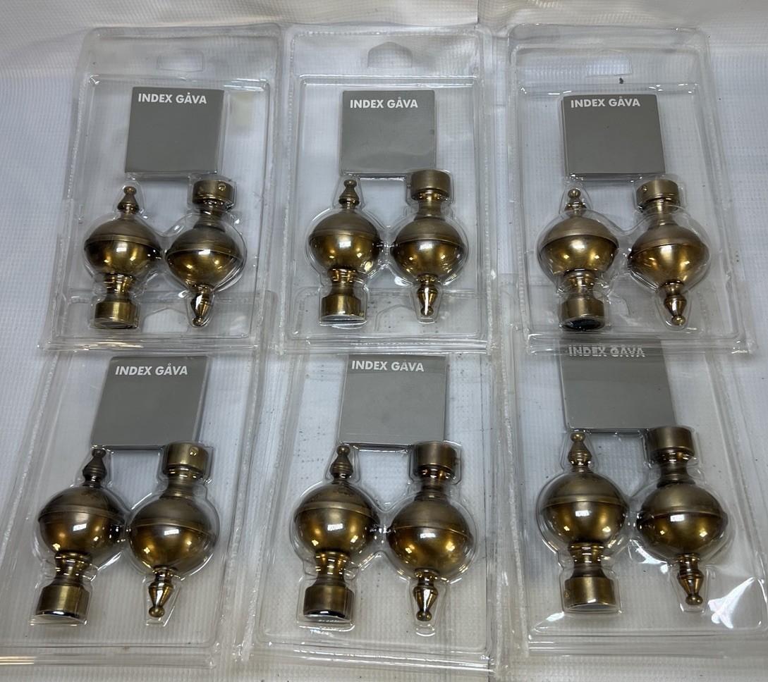 Lot Of 6 New IKEA Index Gava Gold Golden Brass Bronze Curtain Rod Cap