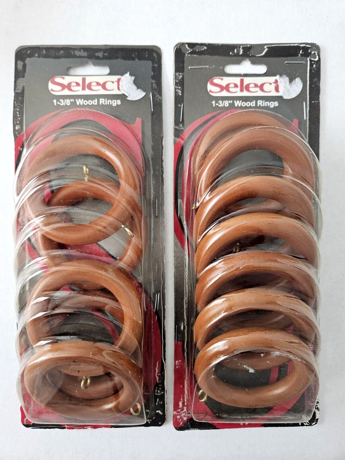 12 pc SELECT Wood Pole Rings eyelet WARM OAK fit 1 3/8″ Rod Drapery