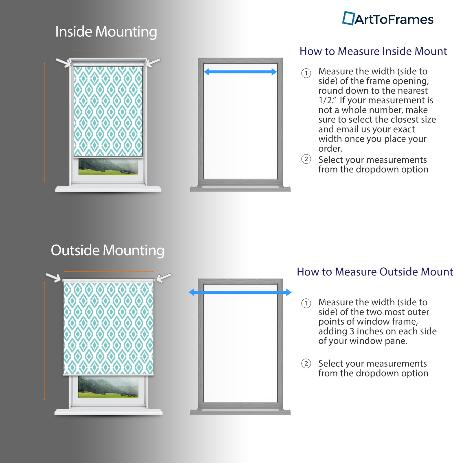 ArtToFrames Custom Window Shade – Blackout Ikat Pewter Design Reversed Roll