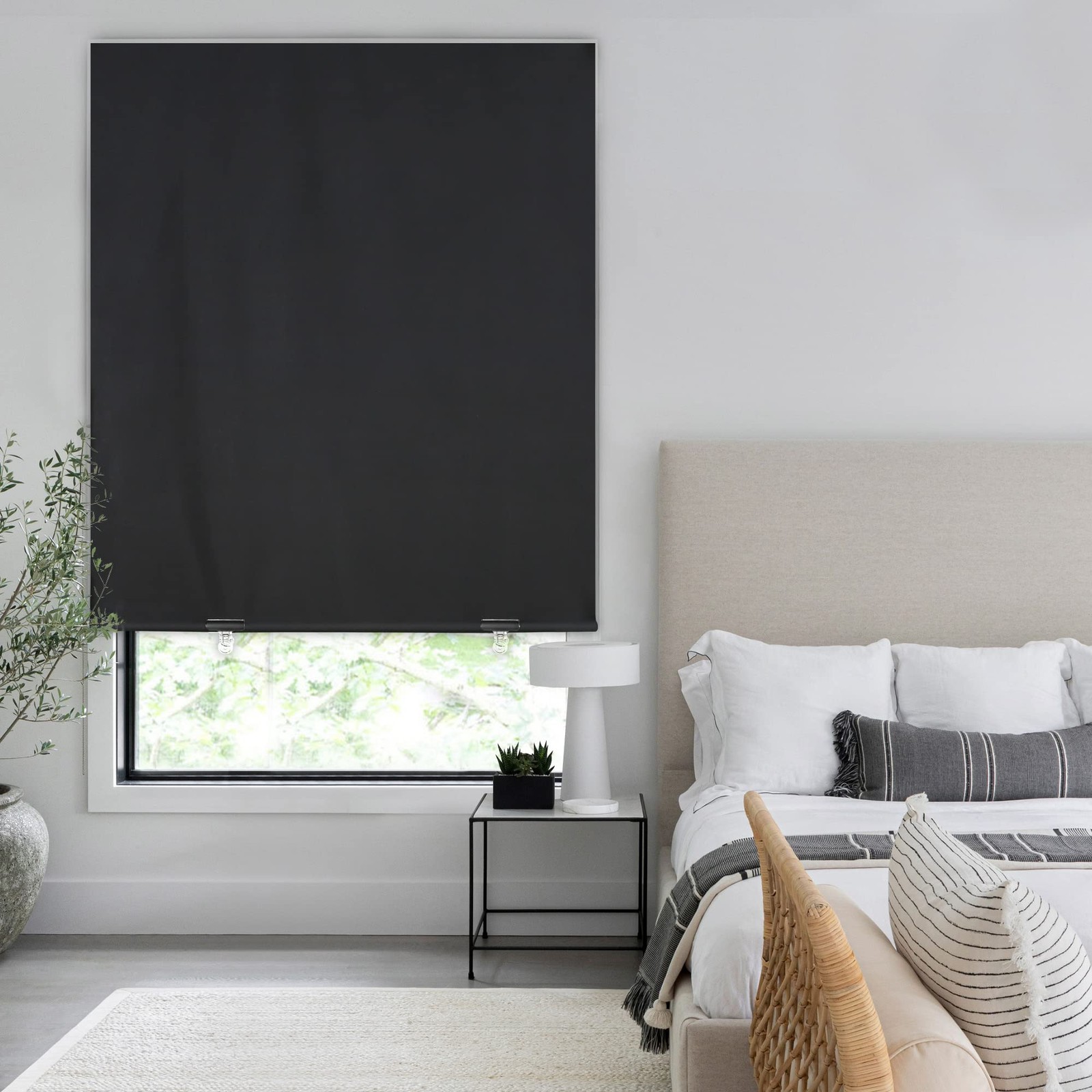 LazBlinds 100% Blackout Roller Shades, No Tools Drill 36»W x 72»H, Black