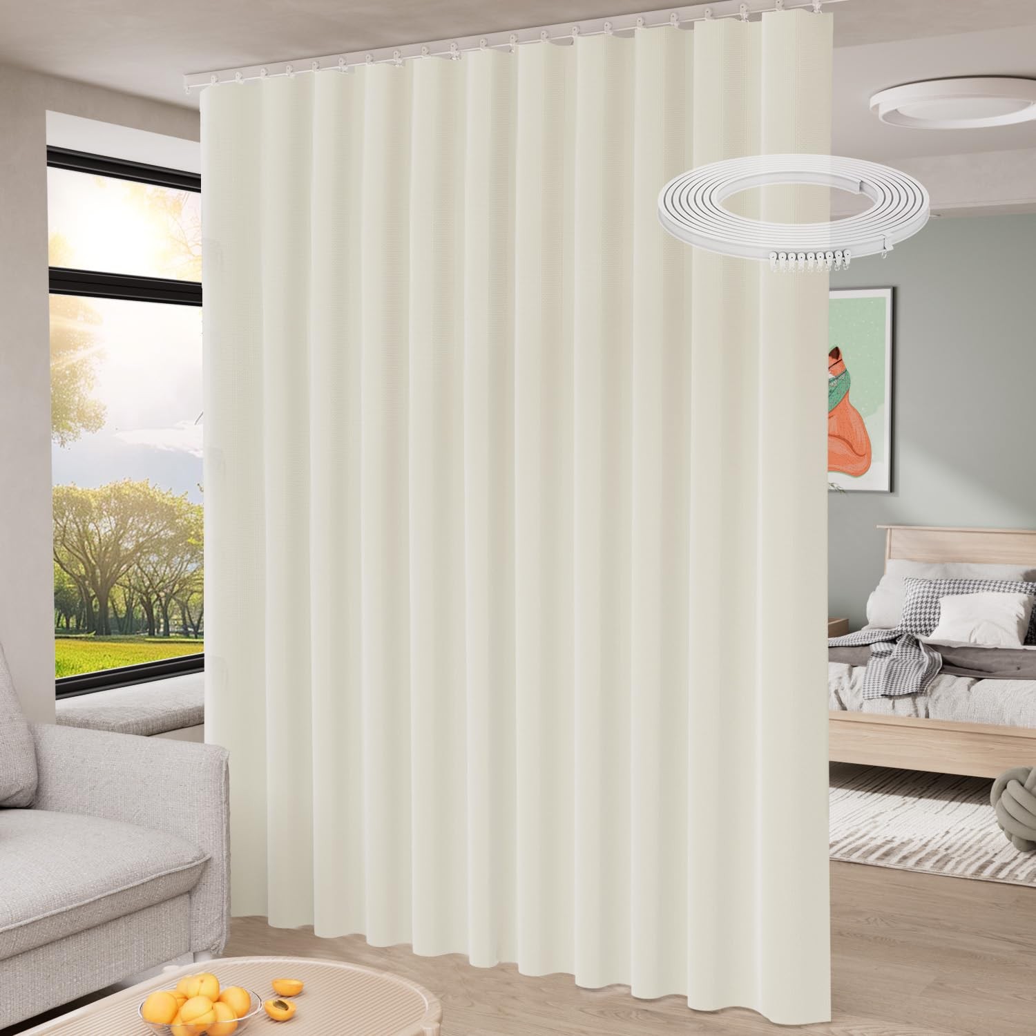 Room Divider Curtains with Ceiling Track, 100% Blackout Curtains 84 inch Long