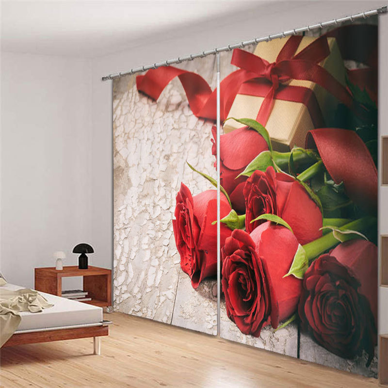 Red Rose Gifts 3D Blockout Photo Curtain Printing Curtain Drape Fabric Window