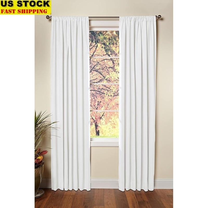 White Cotton Tab Top Curtains Two Panels Tie-Backs Light-Filtering Home Decor US