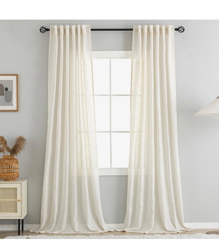 VOILYBIRD Natural Thick Linen Curtains 63 Inches Long for Kitchen Room, Rustic F