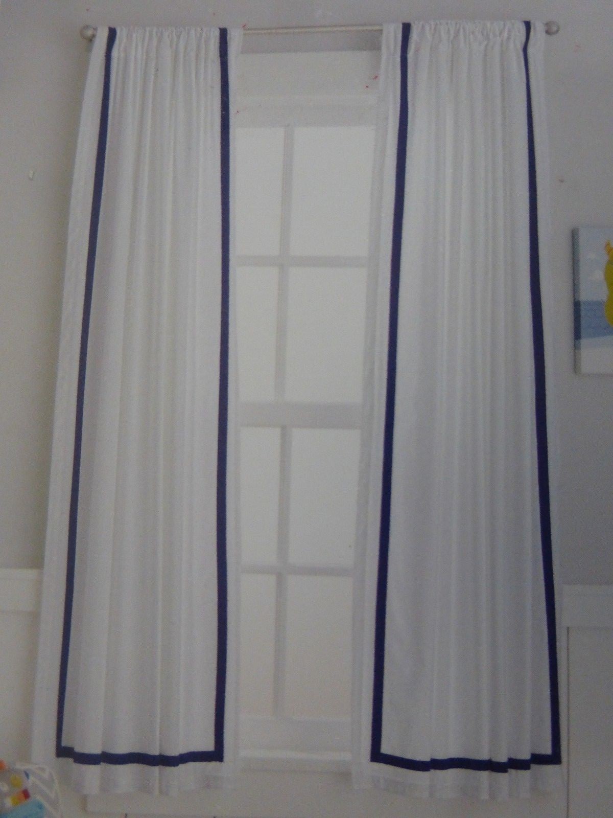 2 Circo White & Blue Border Window Panels 84″ W x 63″ L (1 pair) NIP