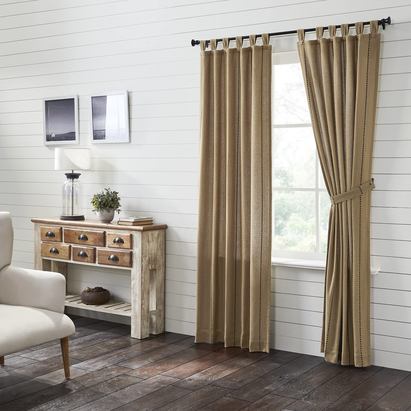 Vhc Brands Stitched Burlap Curtain Panel Natural 84X40 Set Of 2 80503