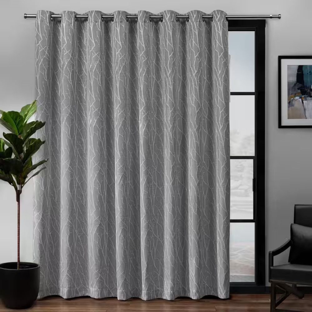Forest Hill Patio Ash Grey Nature Woven Room Darkening Grommet Top Curtain, 108