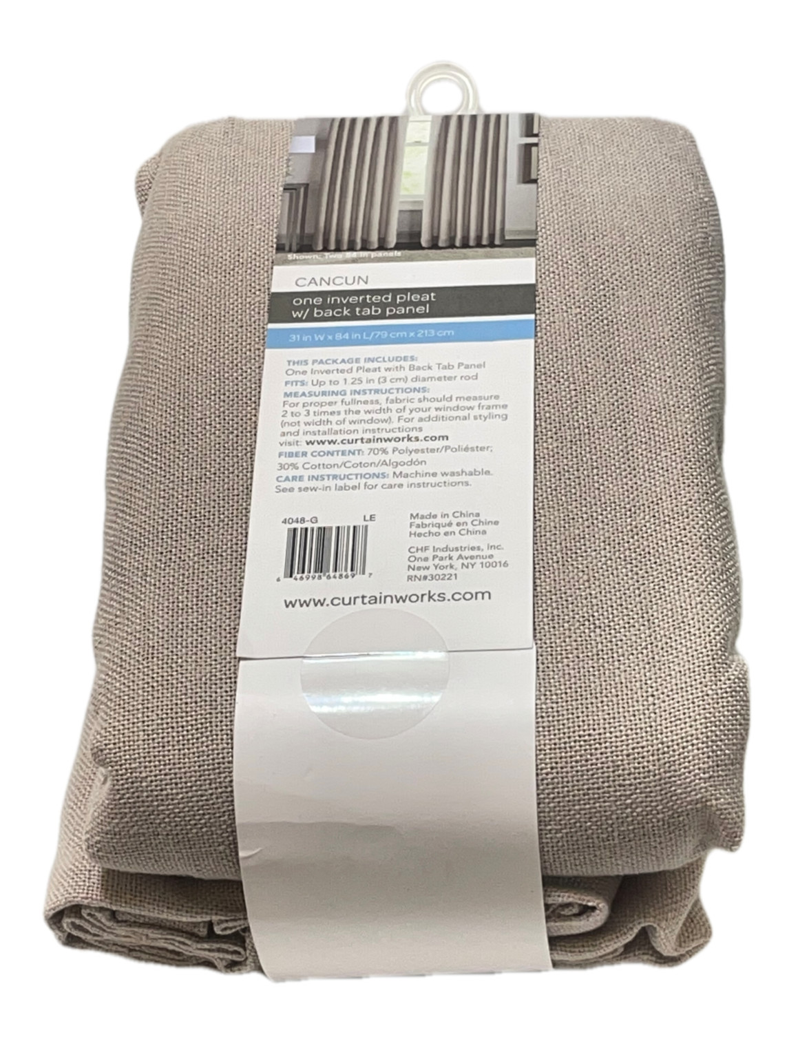 Curtain Works Cancun Panel 31″ x 84″ Beige Cotton Blend Inverted Pleat Back Tab