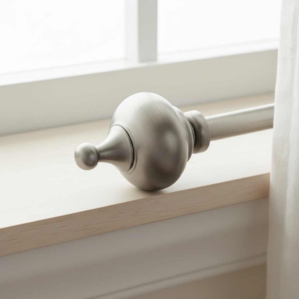 Set 3 Adjustable Curtain Rods-Brushed Nickel Finial-48-115»-Window-Drapery-Home