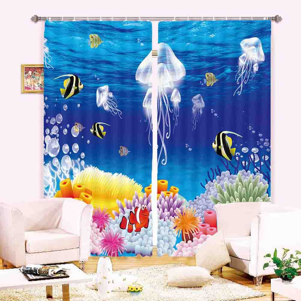 Jellyfish Books Lines 3D Curtain Blockout Photo Printing Curtains Drape Fabric