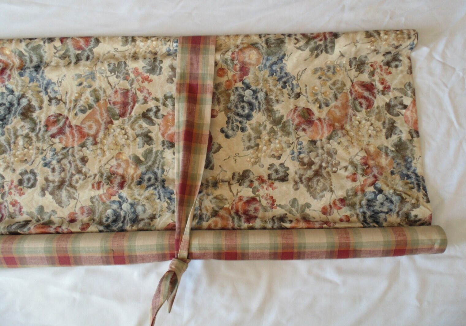CUSTOM Roll Shade Window VALANCE 102″ Lined French Country Floral & Plaid EXCEL