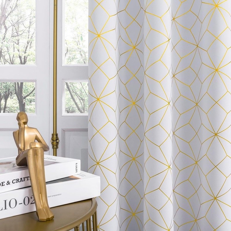 Metallic Geometric Blackout Curtains Thermal Insulated Noise Reduction Panel Set