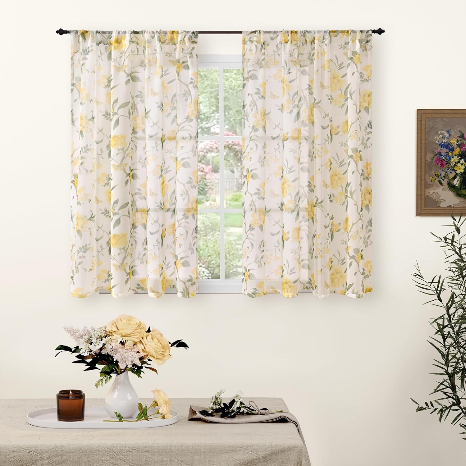 Sheer Curtains 45 Inch Length 2 Panels Set, 52″W x 45″L (Pack of 2) Yellow