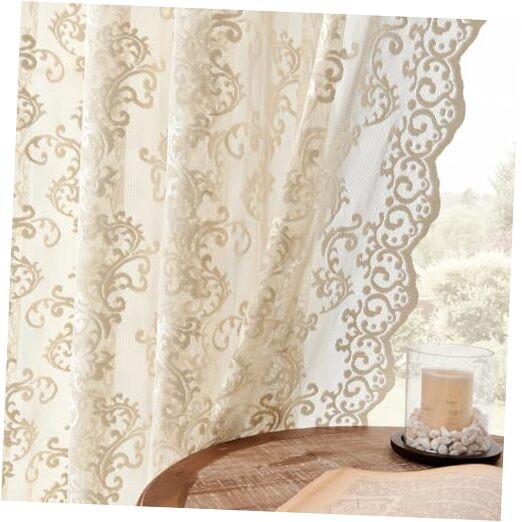 Lace Curtains 90 Inches Long 2 Panels Vintage 52″W x 90″L (Pack of 2) Beige