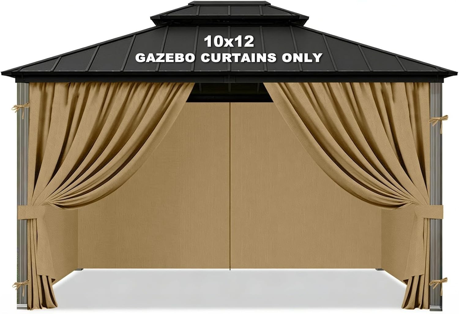 Khaki Waterproof Gazebo Privacy Curtains – 4 Zippered Sidewalls 10′ x 12