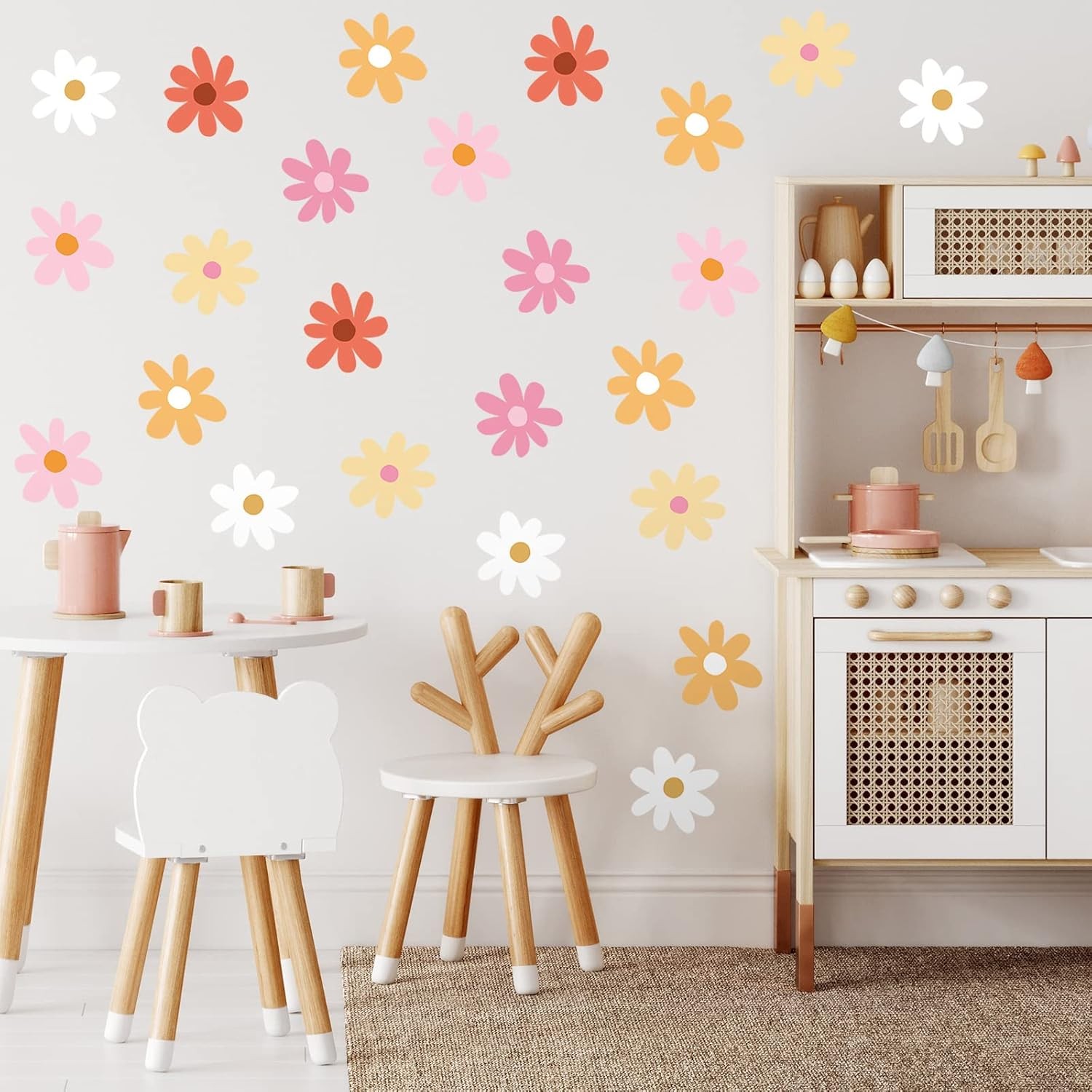 BBTO Daisy Wall Decal Flower Vinyl 0.98 Inches, Pink, White, Orange