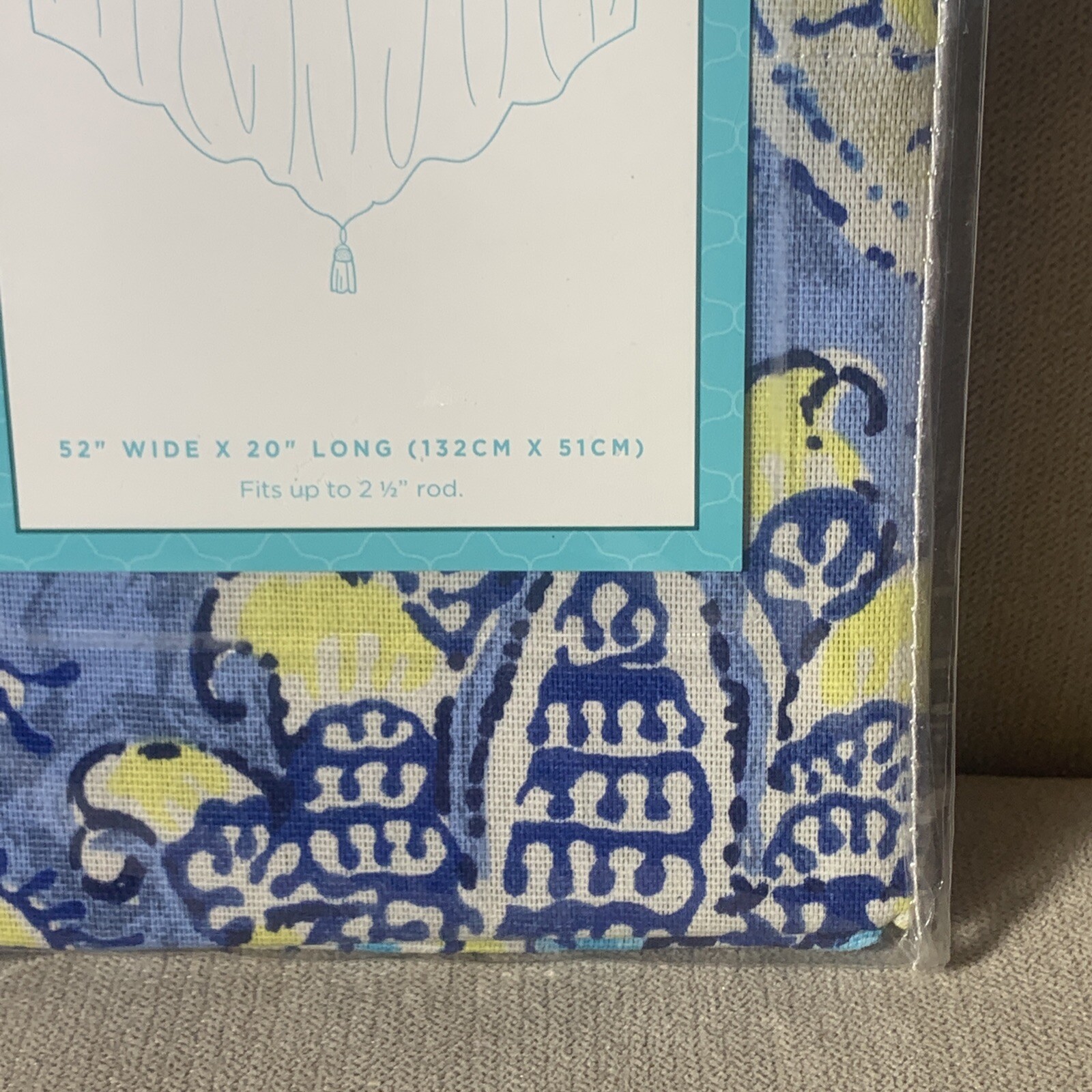 NWT Waverly Ascot King Turban- Blue Rod Pocket Valance 52″ x 20” Yellow White