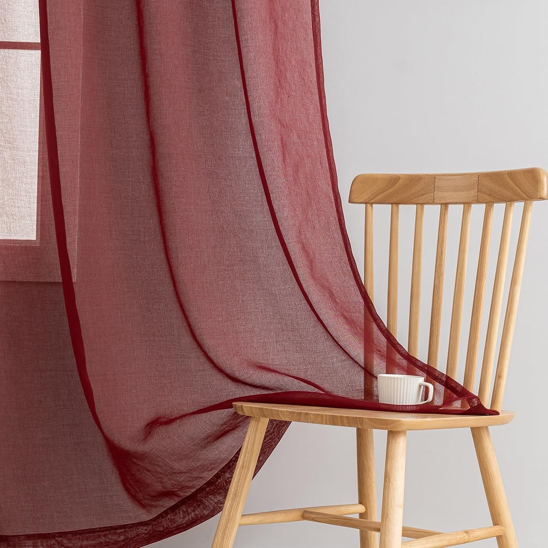 Sheer Curtains 84 inch Length 2 Panels Set, Semi Sheer Curtain Drapes, Burgundy