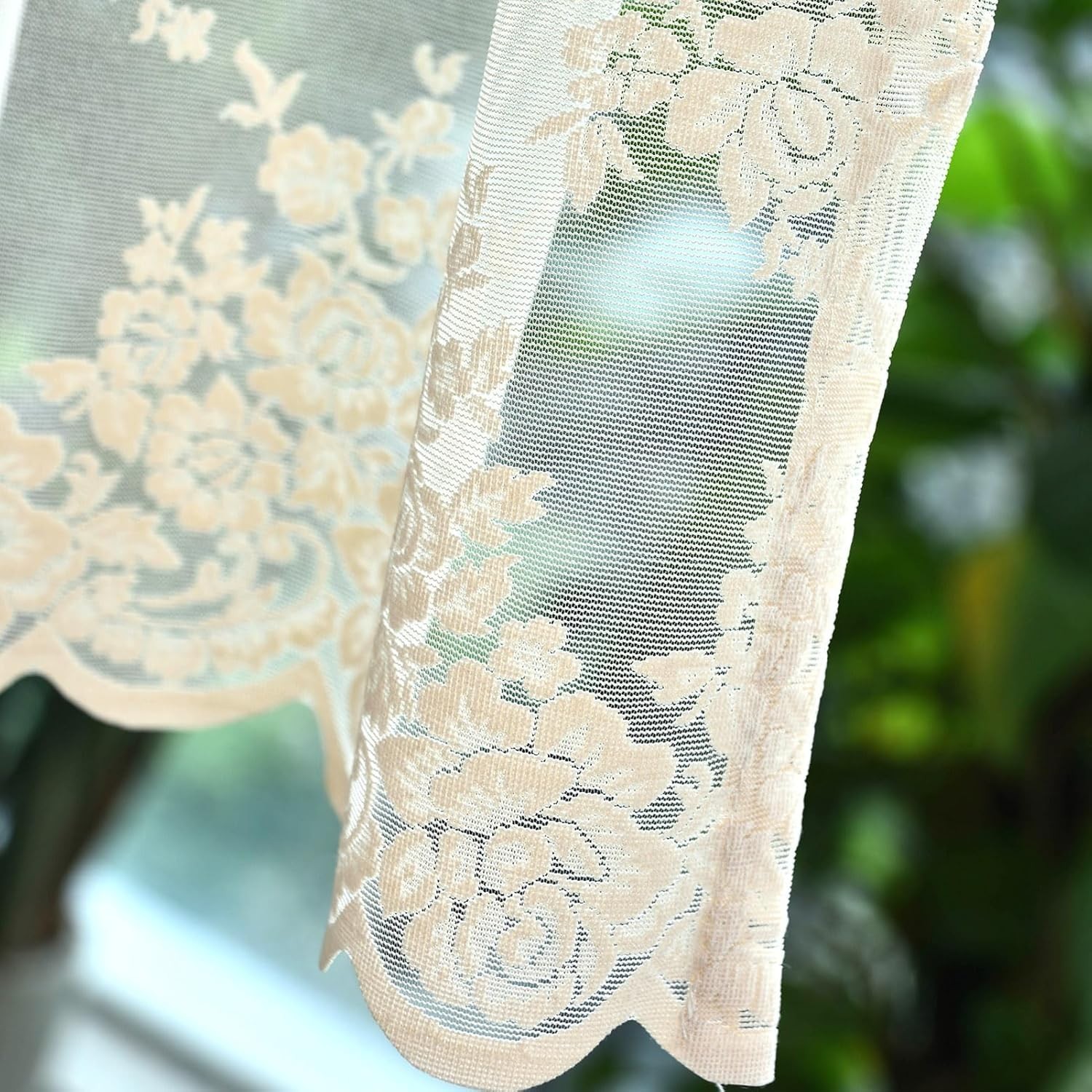 Machine Washable Beige Floral Sheer Valance Curtain – 1 Panel, 52″ x 18″