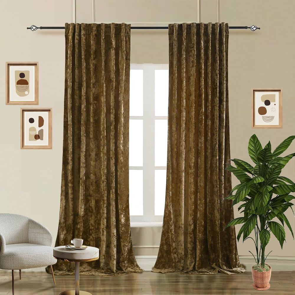 Luxury Velvet Blackout Curtains 2 Panels for Bedroom & Living Room, 52×108 Inch