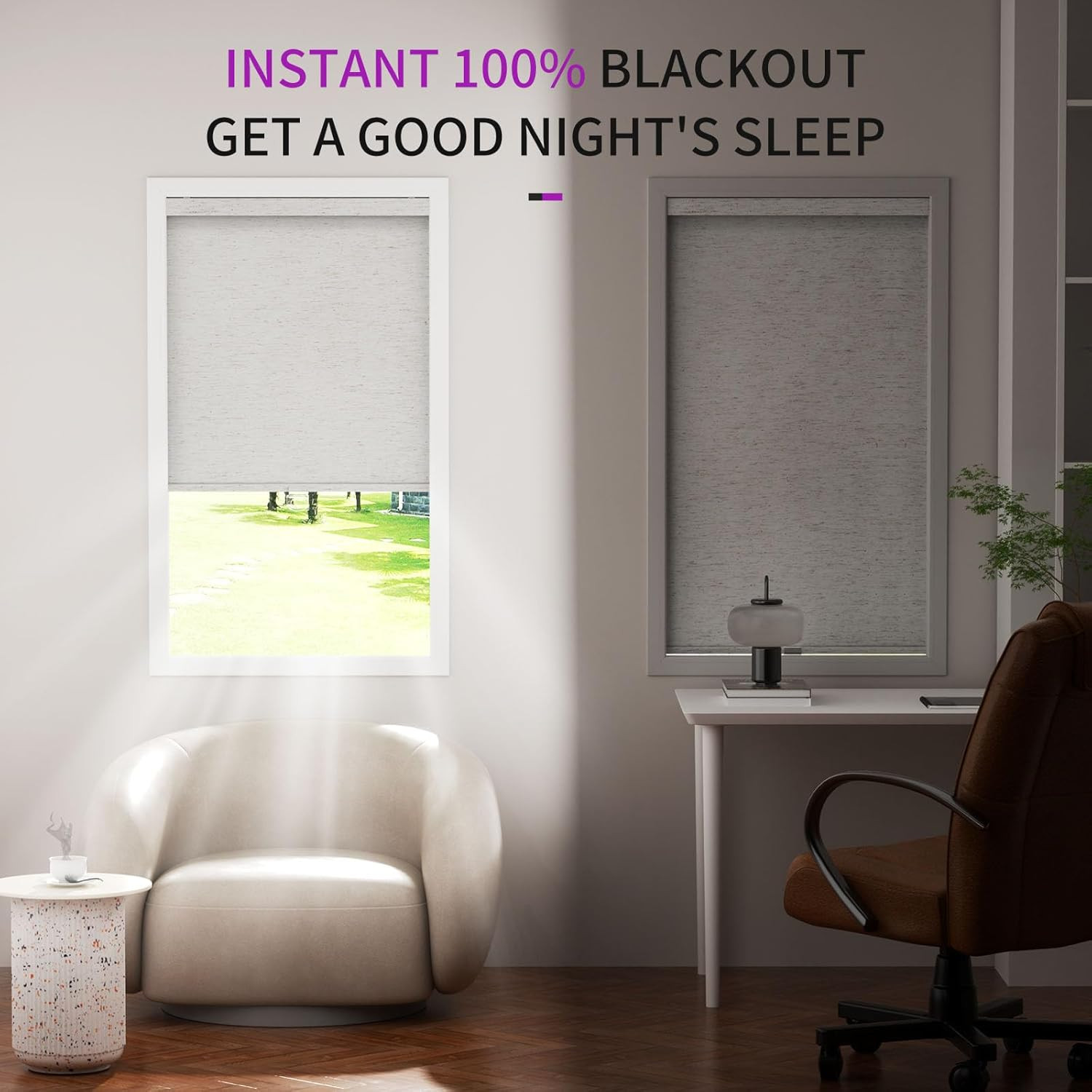 Cordless Blackout Pull-Down Shades with Valance, 22″ W X 72″ H, Linen Beige
