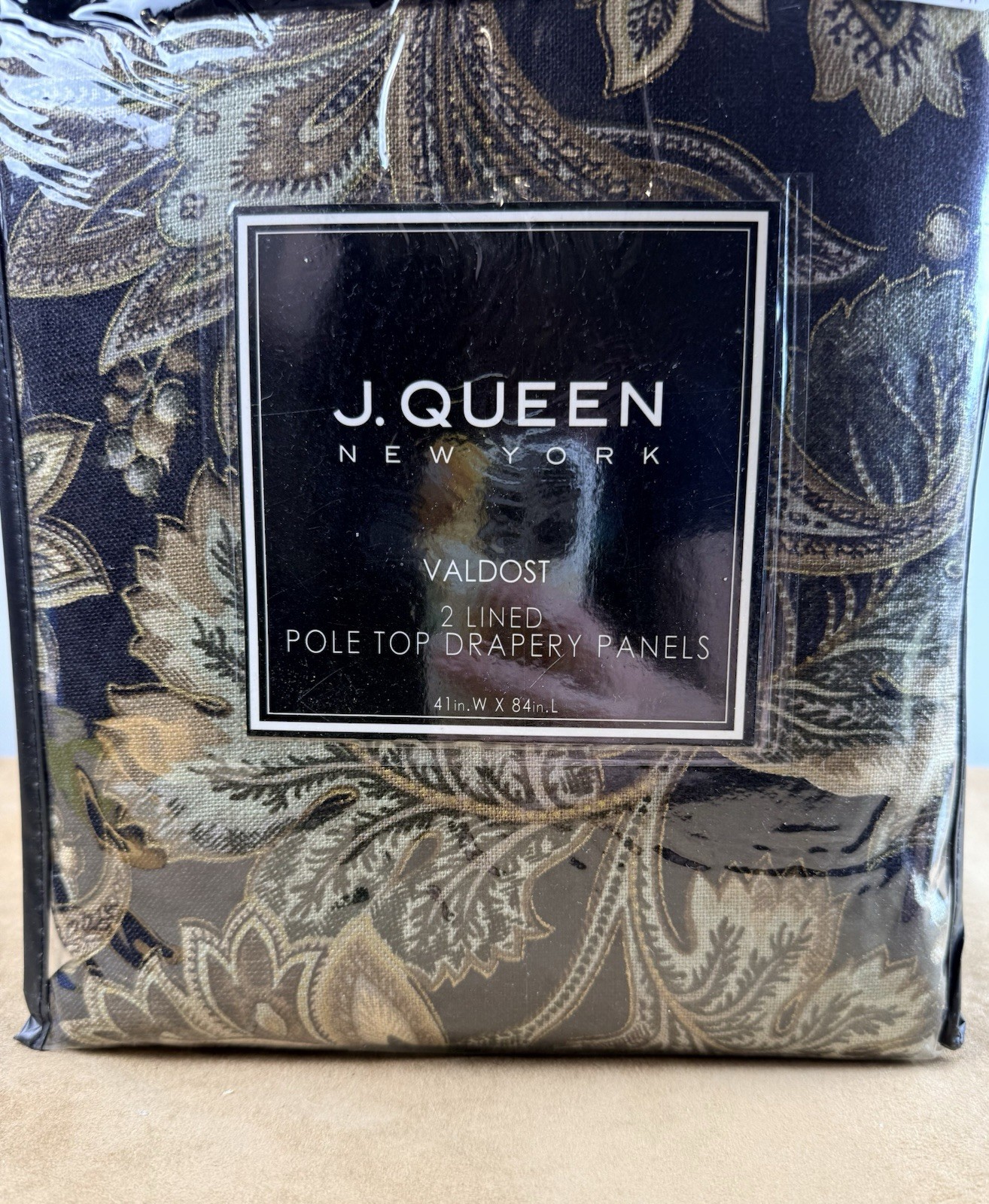 Pair Of J. QUEEN New York Curtain Panels Valdosta On Black 41 x 84″ Damask New