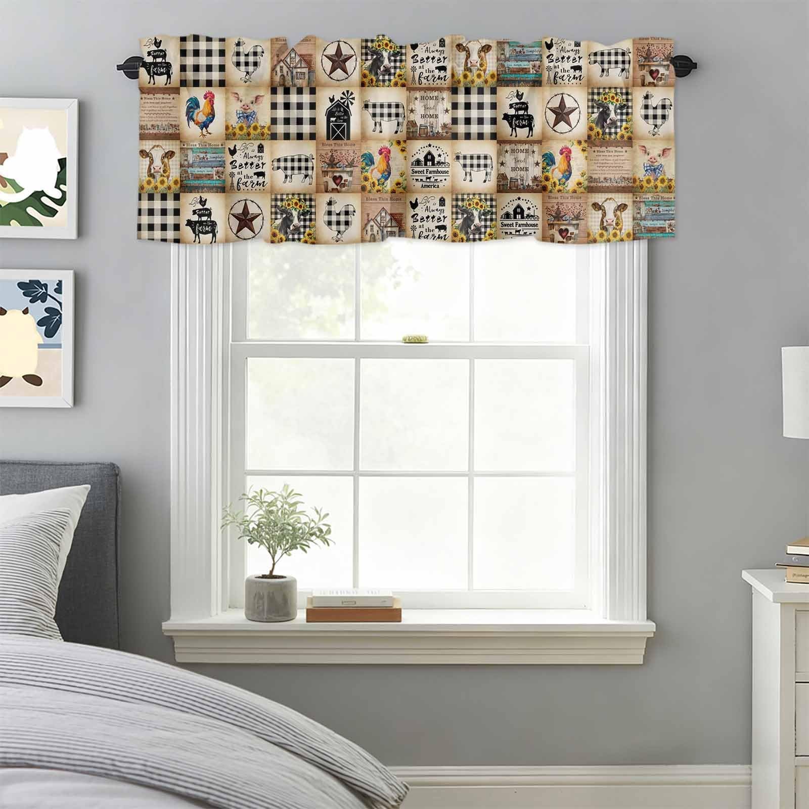 Farm Animal Window Valance,Cow Pig Valances for Kitchen Windows,Vintage Black…