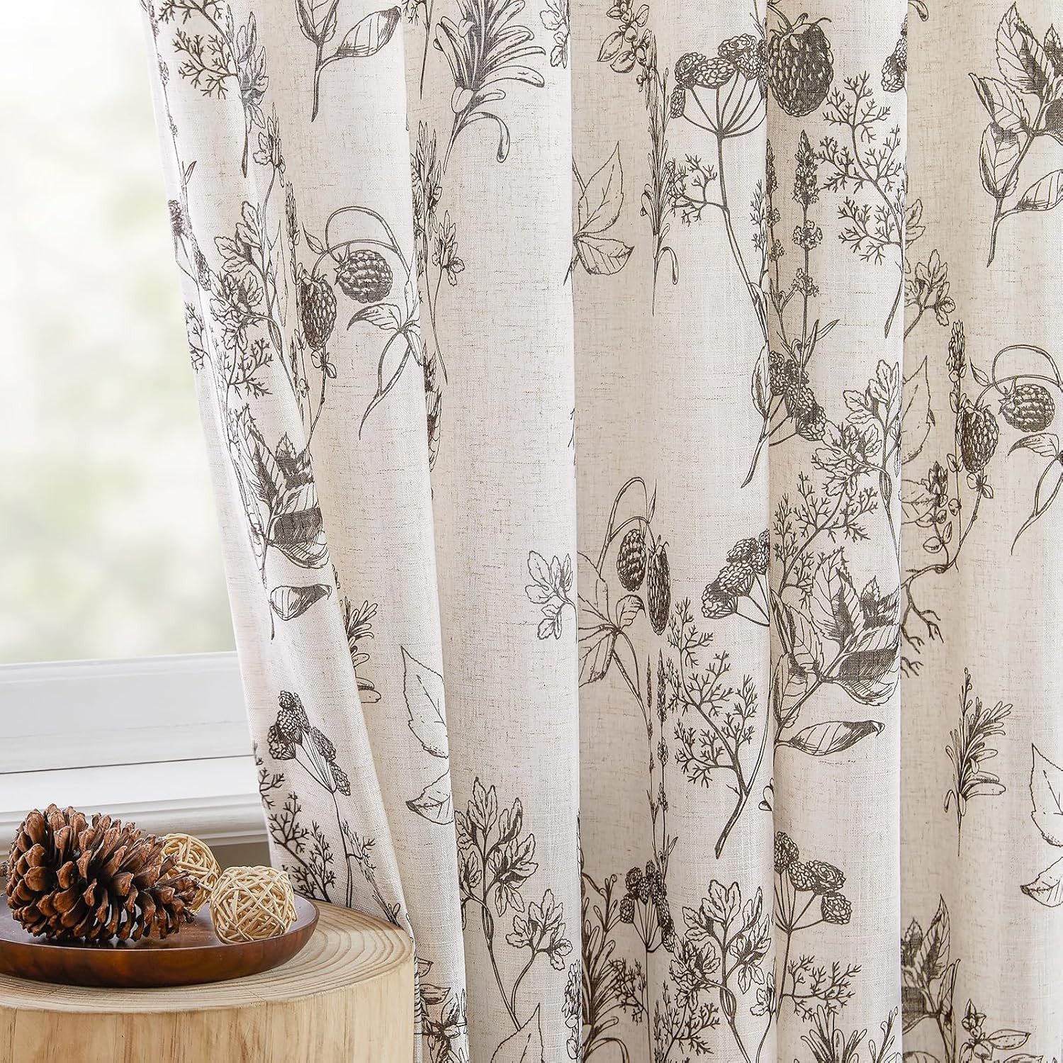 Floral Linen Curtains, Vanilla Printed Pattern Vintage French Country Curtain Dr