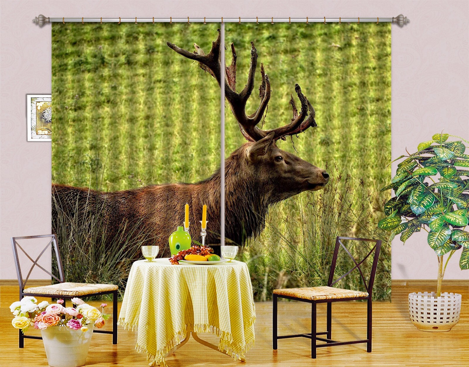 3D Grassland Elk ZHUA3749 Animal Photo Curtain Window Blockout Fabric Amy 2023