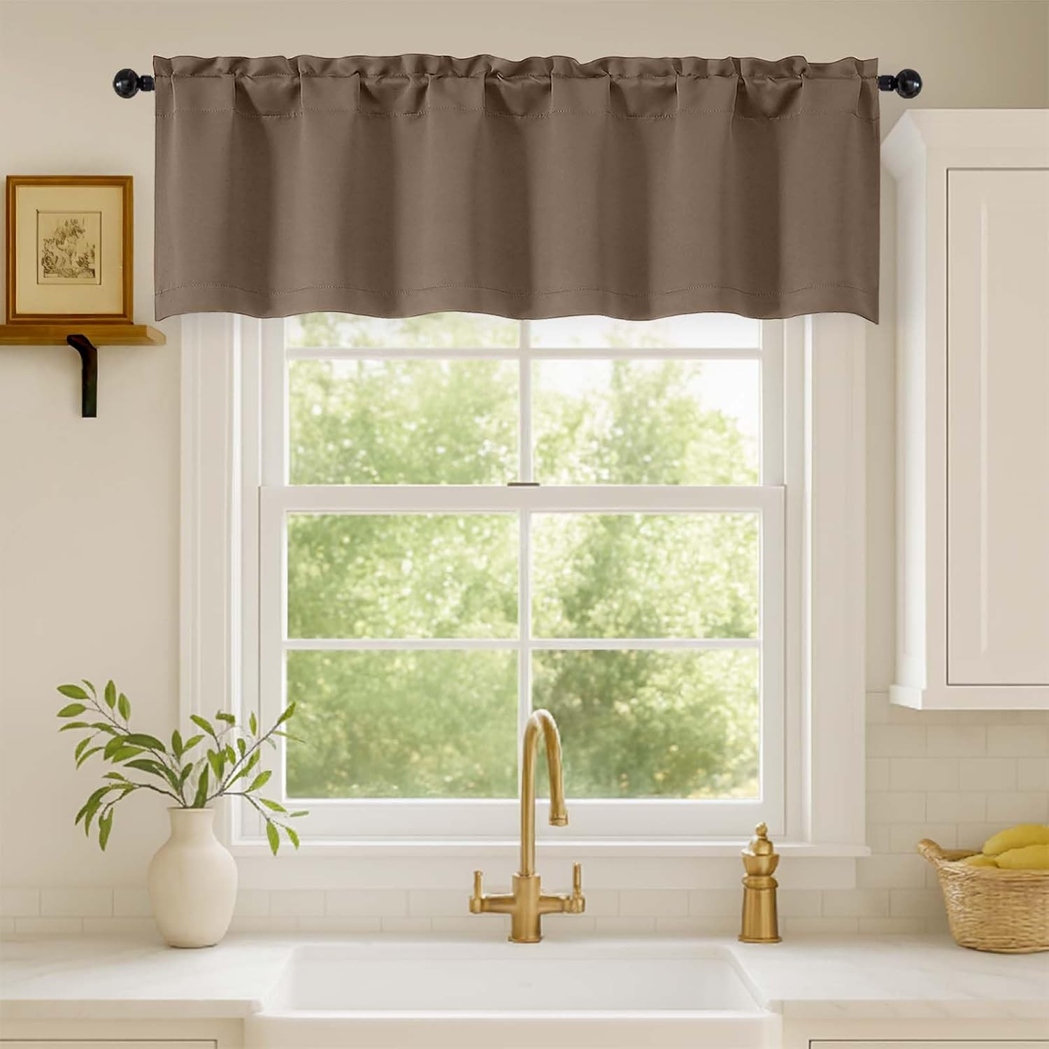 Brown Valances for Windows 1 Piece, Soft Solid Thermal Insulated Blackout Small