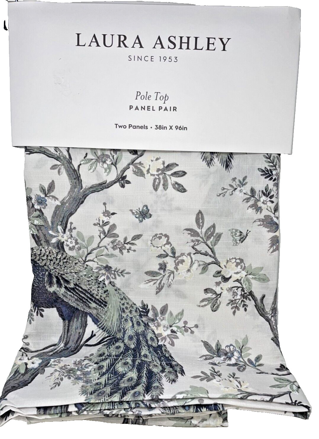 New Laura Ashley Belvedere Peacock Drapes Curtains 38 x 96 Set of 2 ~Navy~Blue~