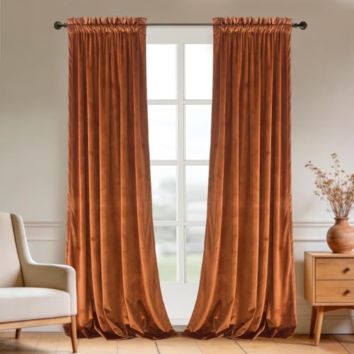 Velvet Curtain 84 inches Long – Curtains Block 52″W x 84″L (Pack of 2) Orange