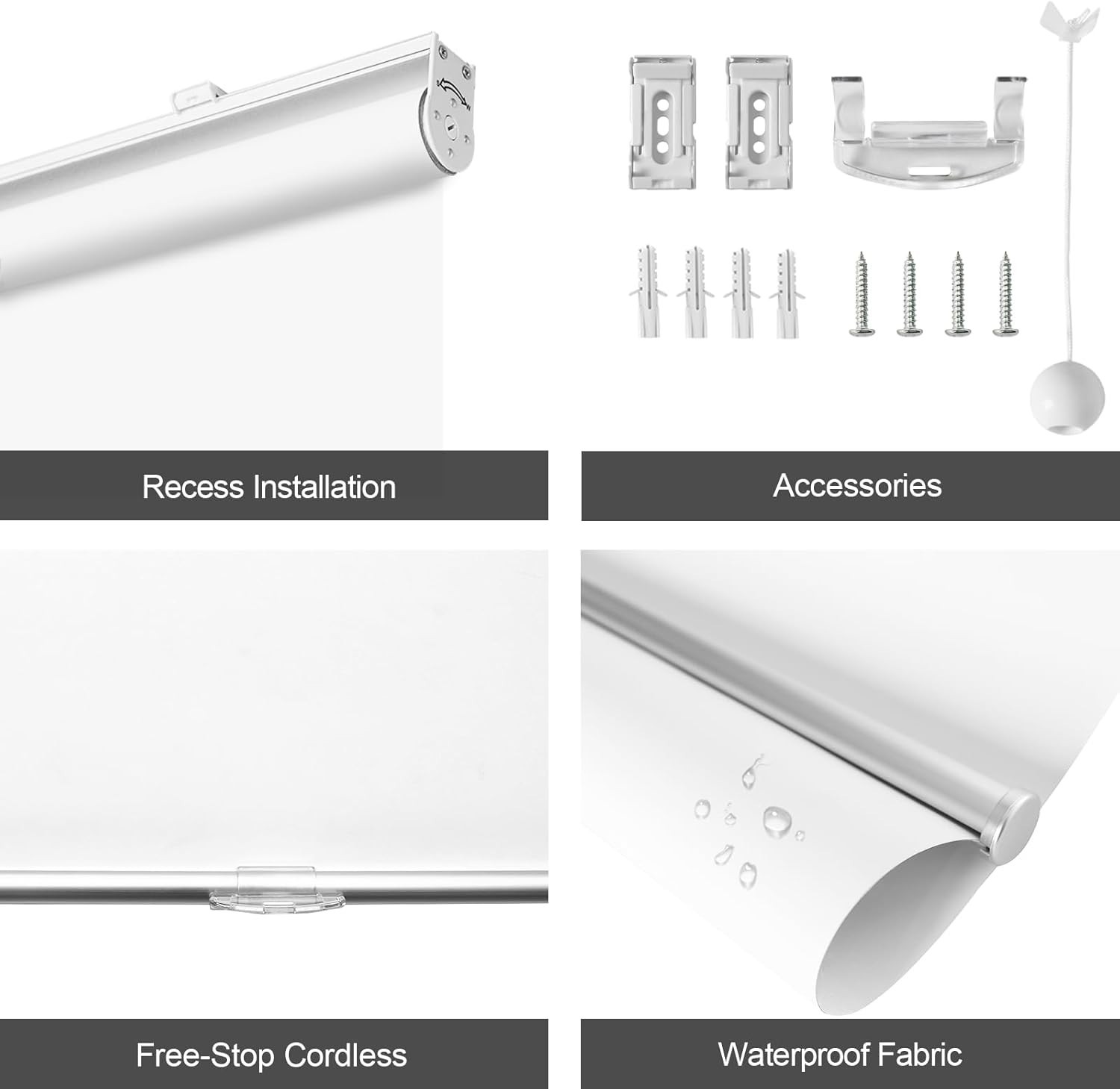HOMEBOX 100% Blackout Cordless Roller Window Shades, WHITE, 24in W x 72in L