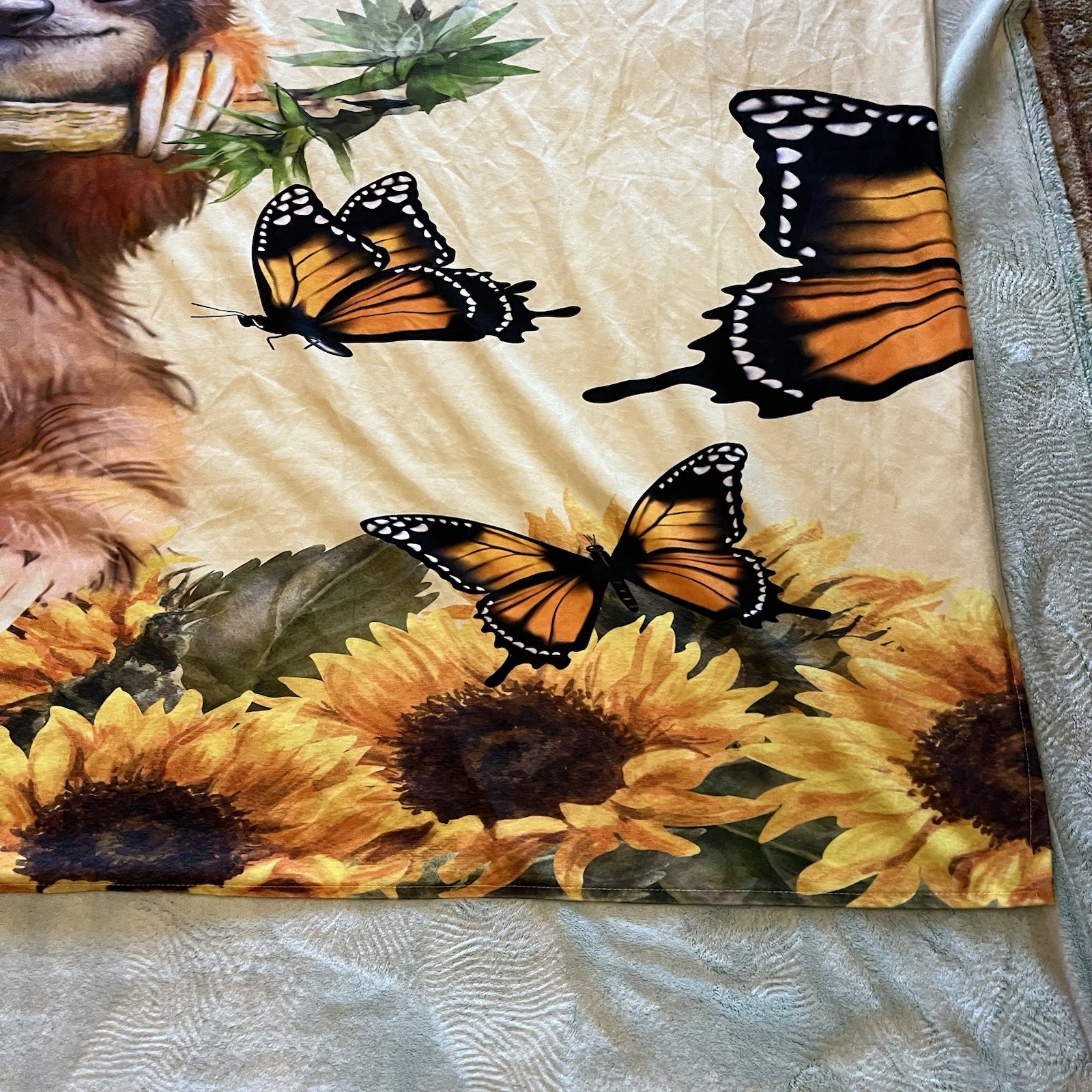 2 Curtain Panels Sloth W/ Butterflies 40 X 47” Monarch Sunflowers Yellow Flowers