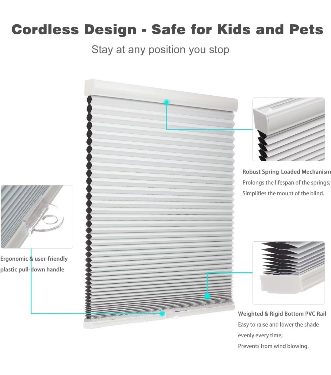 MYshade Blackout Cordless Cellular Shades Honeycomb Shades for Indoor 39w 72H
