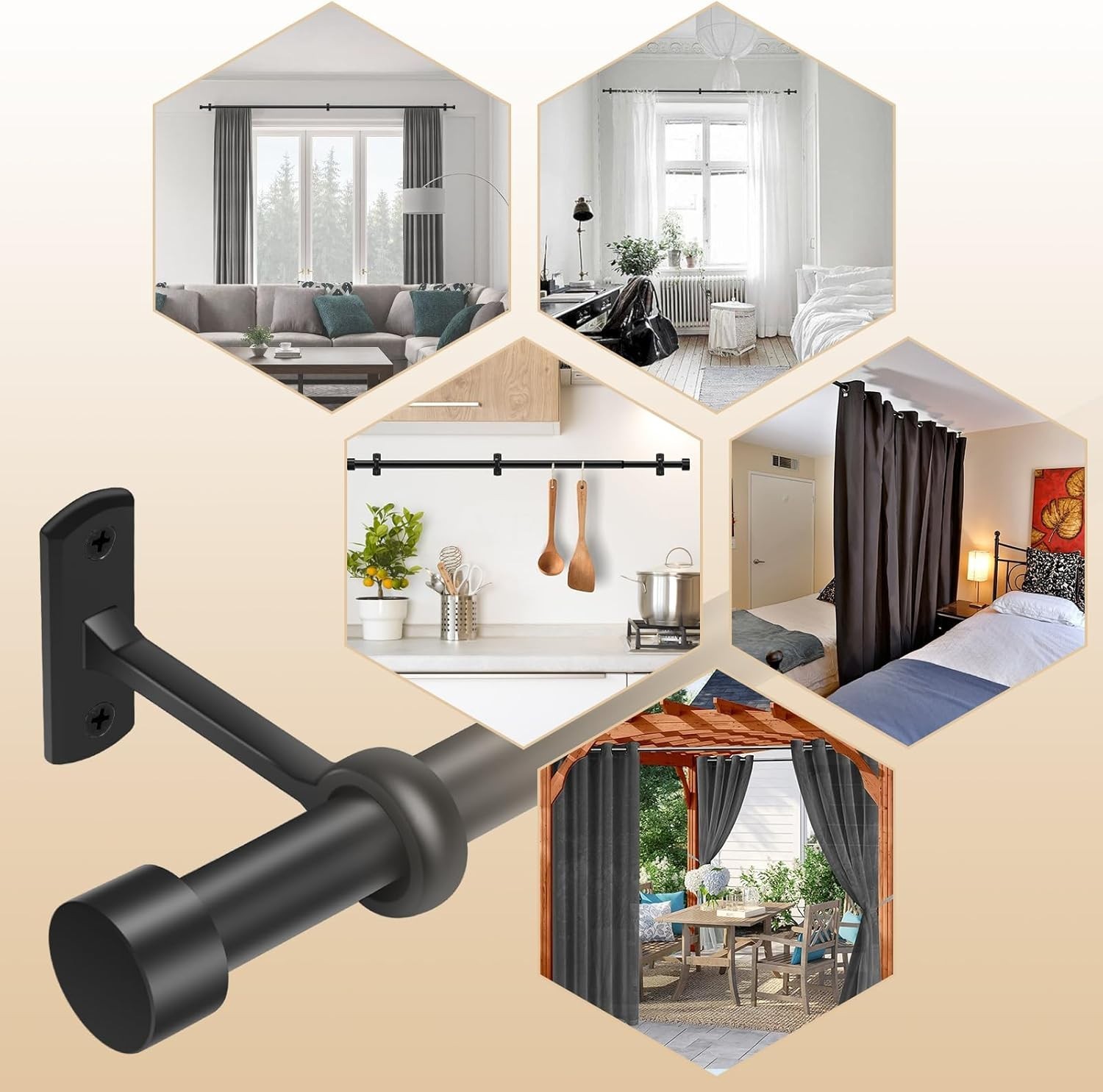 Extra Long Matte Black Curtain Rod 120-168 Inch (10-14 Feet) for Large Windows