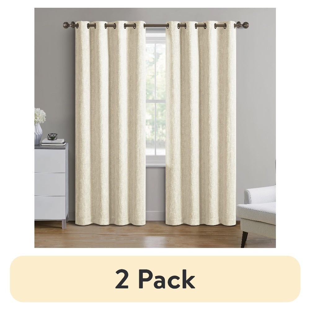 Woven Textured Grommet Blackout Curtain Panel 1-Piece Ivory 50 Inch Wide x 84