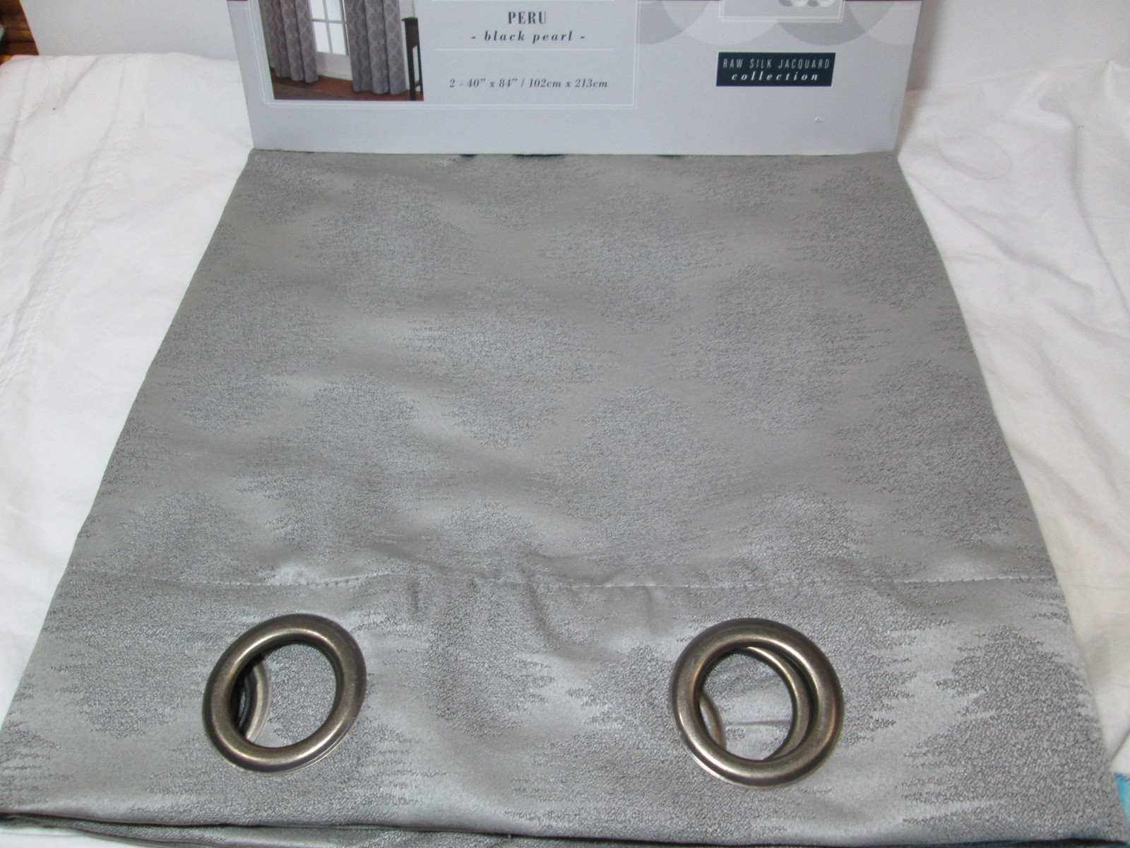 Decor Raw Silk Jacquard Collection PERU Black Pearl Grommet Panels 2(40×84) Gray