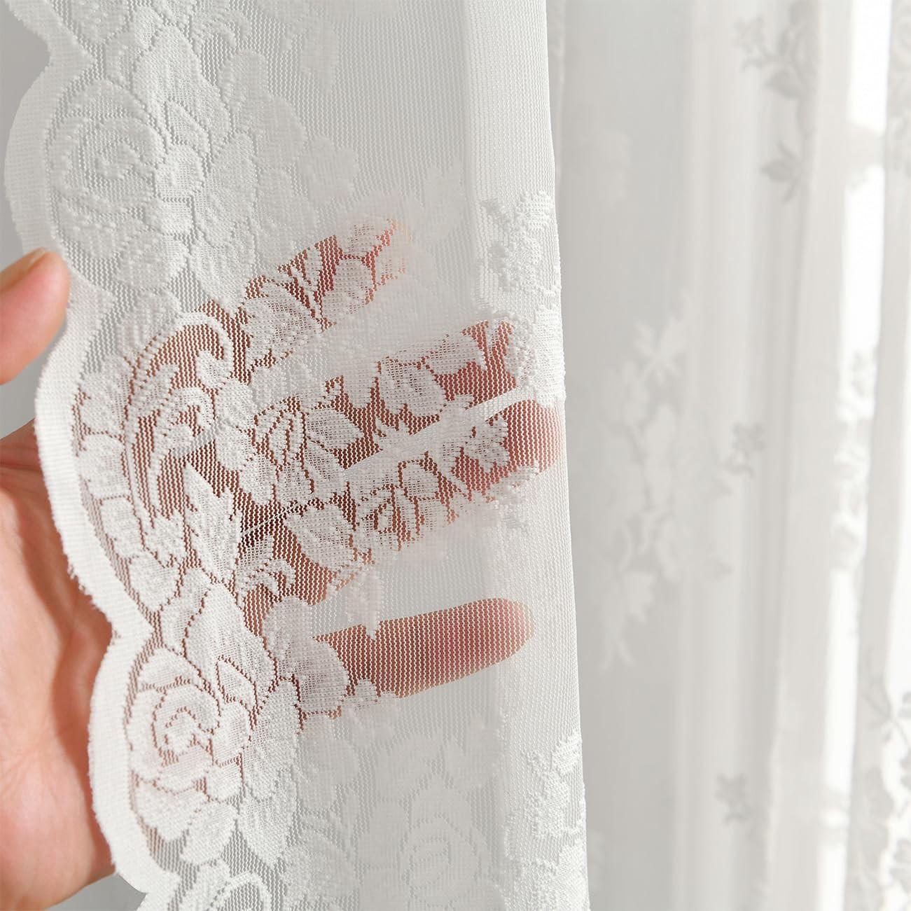 Kotile Ivory Lace Curtains 36 Inch Length 2 Panels, Country Rustic Floral Lac…