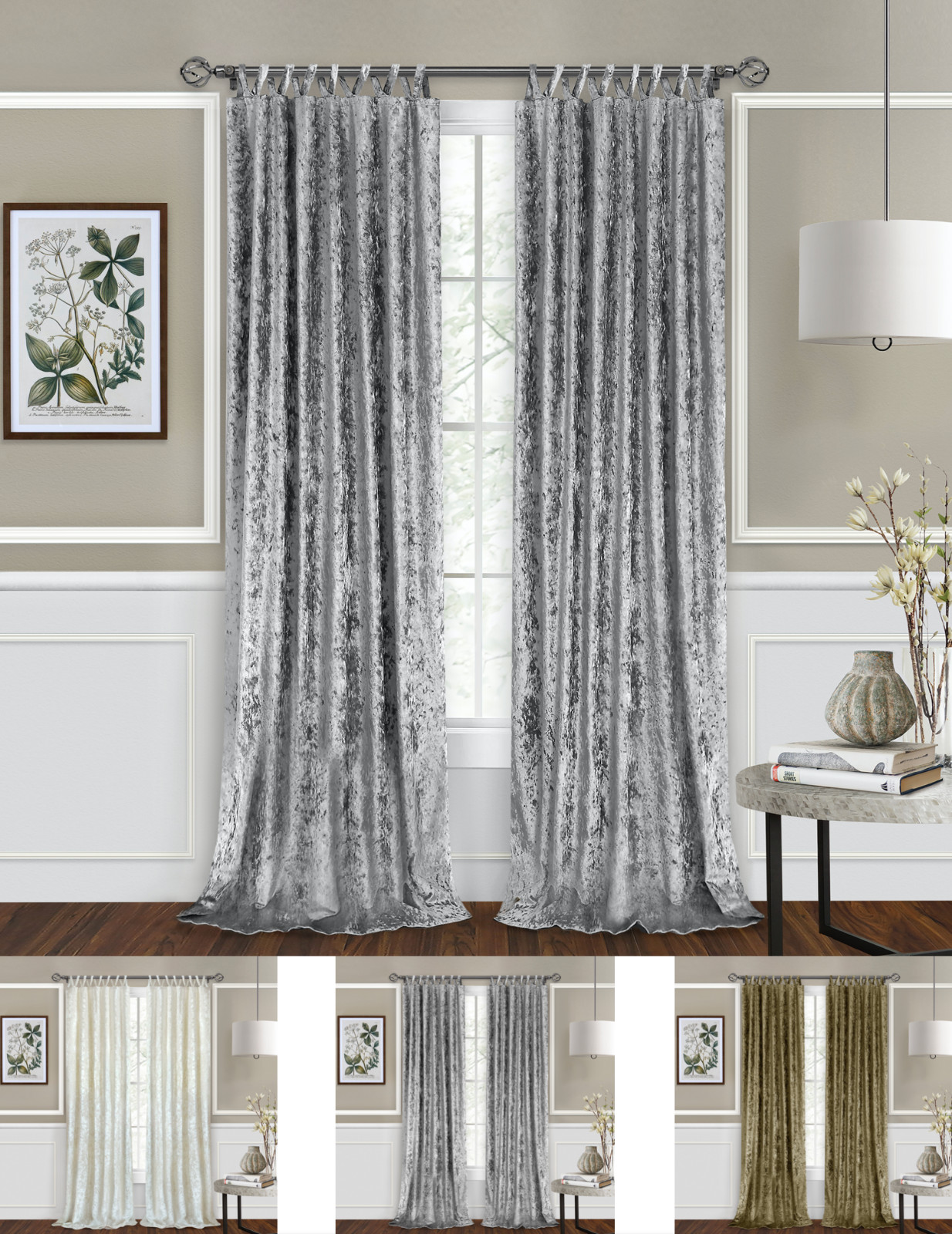 Kate Aurora Park Avenue 2 Piece Criss-cross Tab Top Velvet Window Curtain Panels