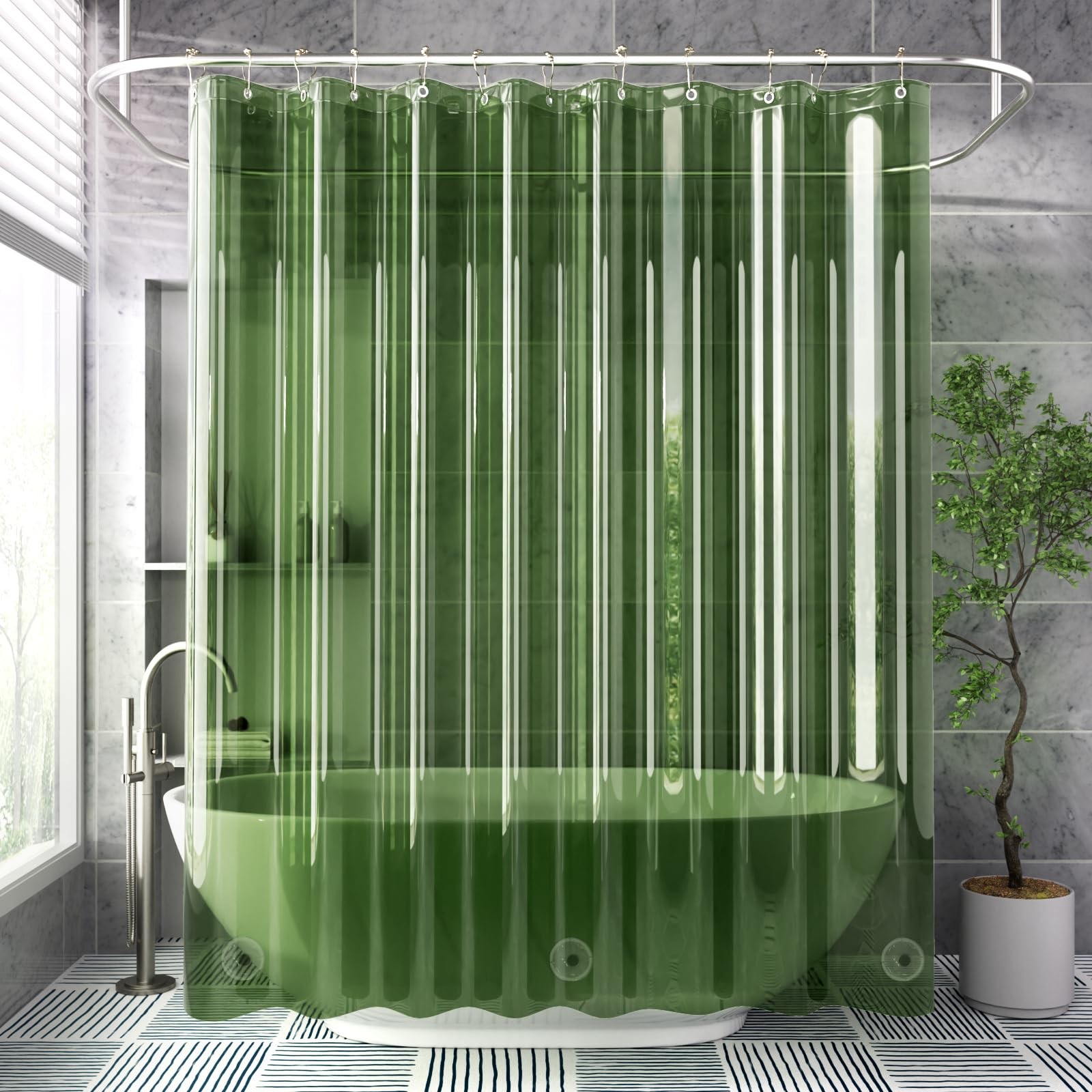 AmazerBath Shower Curtain Liner, 72″W x 72″L (Pack of 1), Clear Pine Green