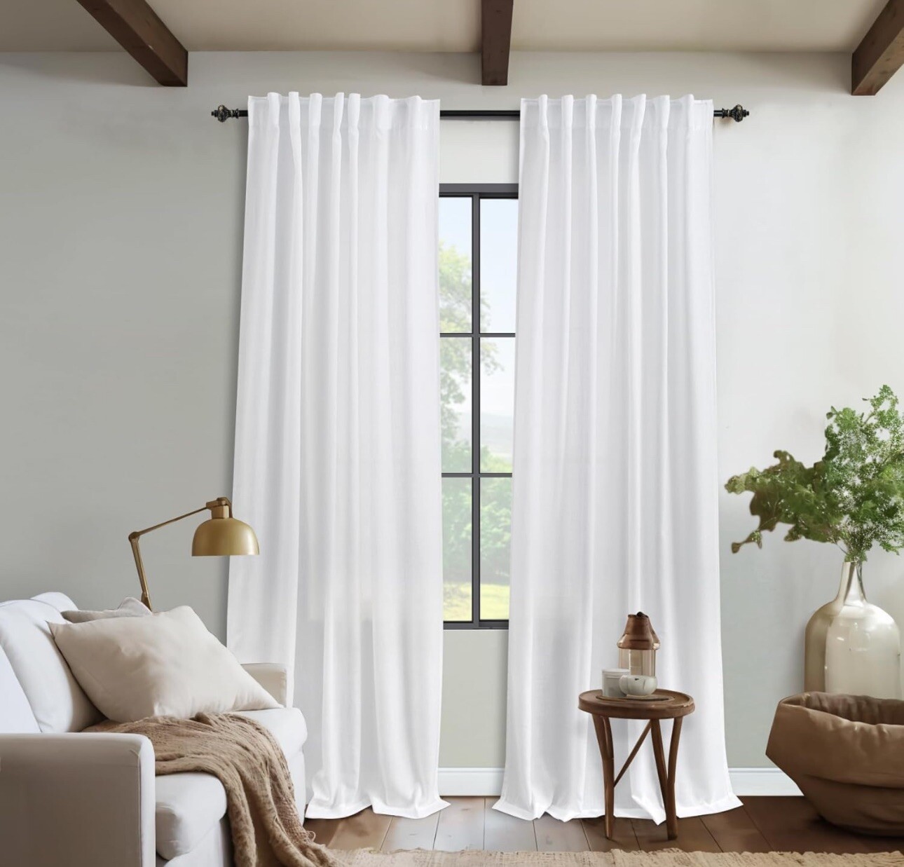 90 Inch Curtains for Living Room, Sheer White Long Light Filtering Semi Privacy