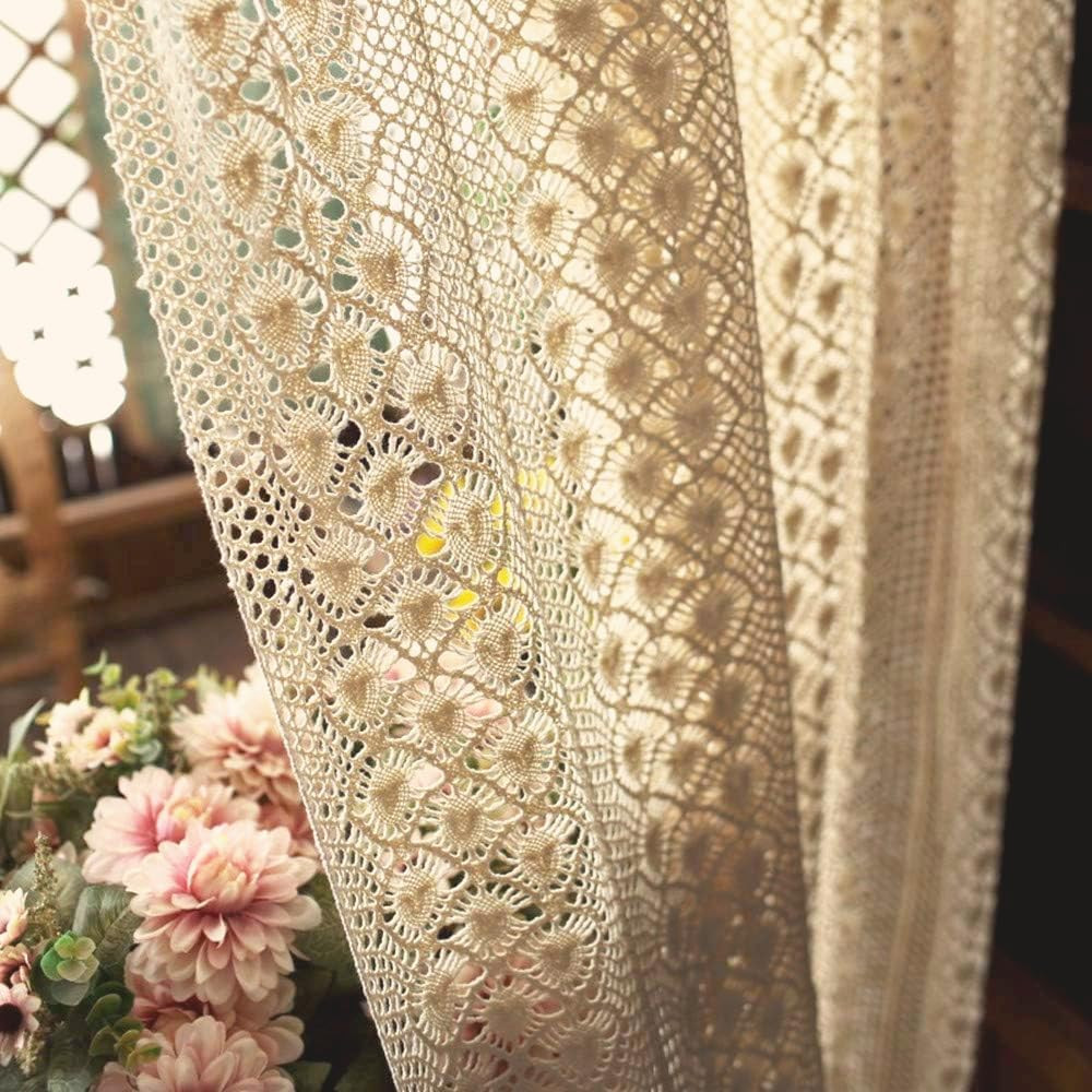 Boho Rustic Crochet Curtains for Living Room – 1 Panel 59×94 Inch